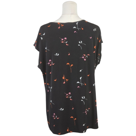 Lane Bryant Surplice Floral Blouse Black Short Sleeve Plus Size 14/16 Stretch - Picture 5 of 8